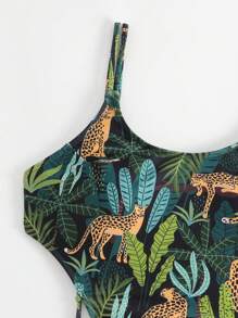 Tropical & Leopard Print One Piece Swimsuit - Multicolor - View 6