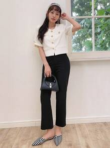 DAZY Solid Split Hem Suit Trousers - Black - View 6