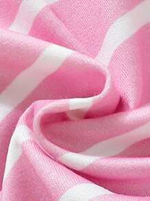 SHEIN 女嬰休閒舒適粉色條紋圖案運動衫，有趣印花和編織標籤，秋季 - 粉色 - 查看 3