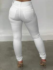 Women's Casual With Pockets Skinny Fit Jeans, Versatile - White - View 2