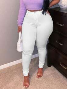 Women's Casual With Pockets Skinny Fit Jeans, Versatile - White - View 3