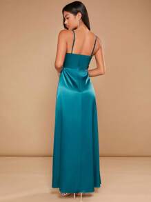 SHEIN Belle Split Thigh Bustier Cami Bridesmaid Dress - Teal Blue - View 2