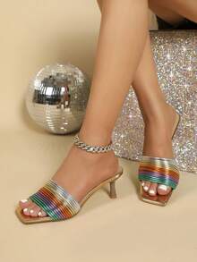 Fashionable High Heeled Colorblock Sandals With Ankle Strap For Women