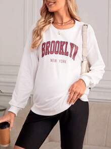 SHEIN Maternity Letter Graphic Drop Shoulder Sweatshirt, For Winter - White - View 1