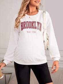 SHEIN Maternity Letter Graphic Drop Shoulder Sweatshirt, For Winter - White - View 3