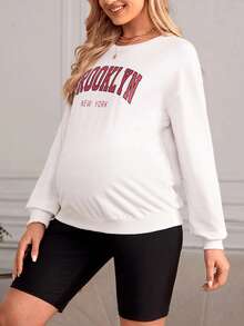 SHEIN Maternity Letter Graphic Drop Shoulder Sweatshirt, For Winter - White - View 5