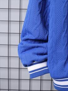 SHEIN Tween Boy Leisure Embroidered Letter Baseball Collar Zip Front Knitted Jacket,In Fall/Winter - Blue - View 5