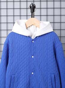 SHEIN Tween Boy Leisure Embroidered Letter Baseball Collar Zip Front Knitted Jacket,In Fall/Winter - Blue - View 6