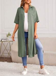 SHEIN 孕婦落肩袖下擺開叉外套 - 薄荷綠 - 查看 1