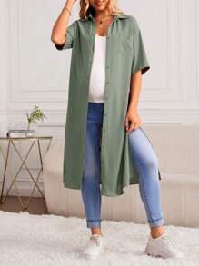 SHEIN 孕婦落肩袖下擺開叉外套 - 薄荷綠 - 查看 3