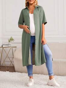 SHEIN 孕婦落肩袖下擺開叉外套 - 薄荷綠 - 查看 4