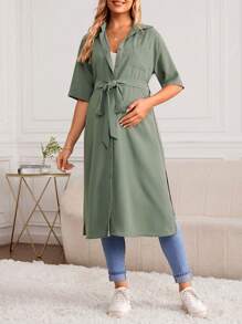 SHEIN 孕婦落肩袖下擺開叉外套 - 薄荷綠 - 查看 5