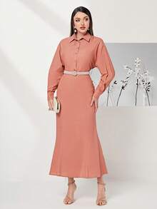 Modelyn 素色落肩袖襯衫&魚尾短裙不附腰帶 - 珊瑚粉 - 查看 4