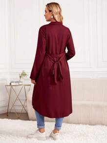 SHEIN Maternity Roll Tab Sleeve Open Front Coat - Maroon - View 2