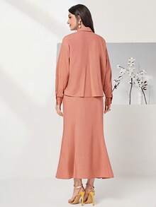 Modelyn 素色落肩袖襯衫&魚尾短裙不附腰帶 - 珊瑚粉 - 查看 3