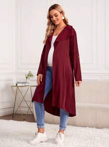 SHEIN Maternity Roll Tab Sleeve Open Front Coat - Maroon - View 5