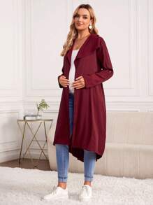 SHEIN Maternity Roll Tab Sleeve Open Front Coat - Maroon - View 6