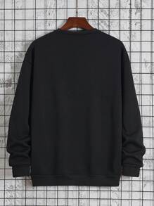Men Japanese Letter & Figure Graphic Thermal Lined Sweatshirt - Black - View 2