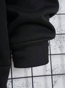 Men Japanese Letter & Figure Graphic Thermal Lined Sweatshirt - Black - View 5