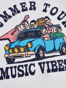 GOLDENLINE Car & Letter Graphic Top-stitching Crop Tee - White - View 2