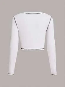 GOLDENLINE Car & Letter Graphic Top-stitching Crop Tee - White - View 4