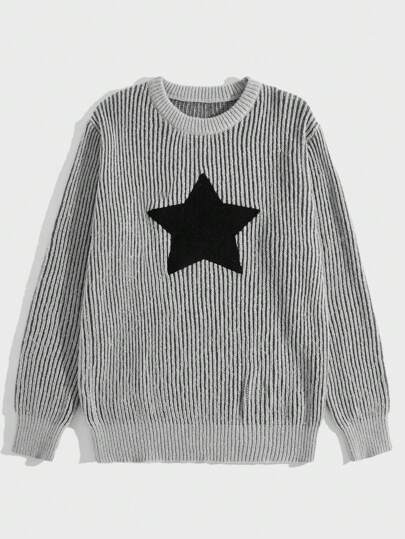 Street Life Men Star Pattern Striped Pattern Sweater