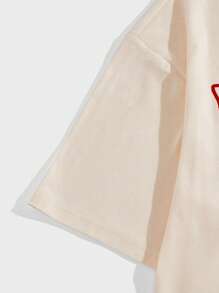 ROMWE MEN Prep 男士字母与图形 T 恤，学校 - 杏色 - 查看 3