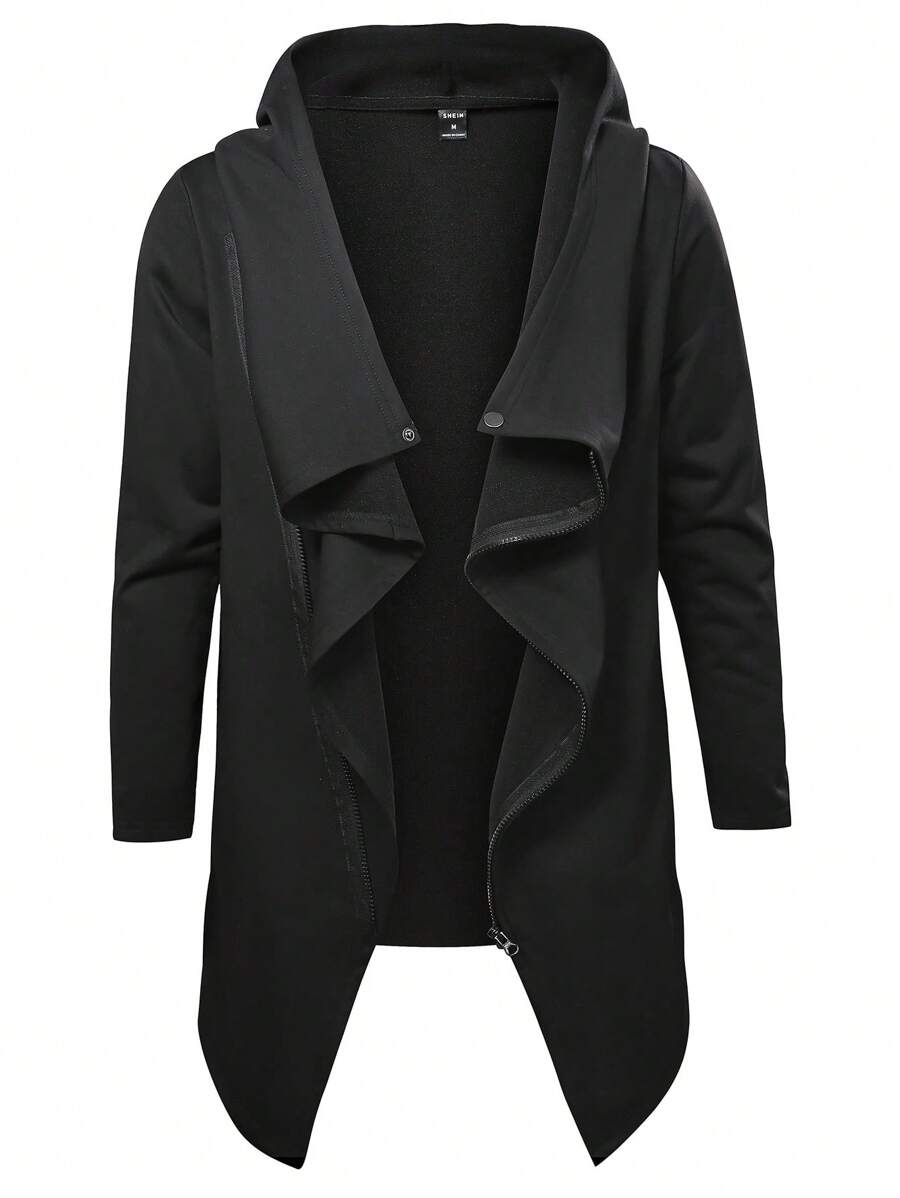 Manfinity Homme 男士不對稱下擺拉鏈開襟連帽外套 - 黑色 - 查看 1