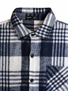 Manfinity Homme Loose Fit Men's Plaid Print Overcoat With Pockets - Multicolor - View 5