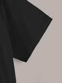 SHEIN Qutie Chất rắn Xù Hoa Sen Áo thun - màu đen - Xem 3