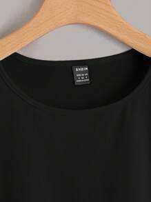 SHEIN Qutie Chất rắn Xù Hoa Sen Áo thun - màu đen - Xem 4