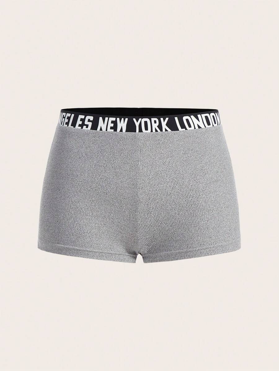 SHEIN ICON 字母織帶腰帶腰短褲 - 淺灰色 - 查看 1