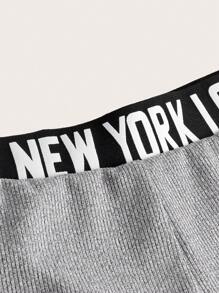 SHEIN ICON 字母織帶腰帶腰短褲 - 淺灰色 - 查看 3