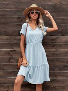 DEARCASE Chất rắn Xù Hoa Sen Đầm - Màu xanh nhạt - Xem 1