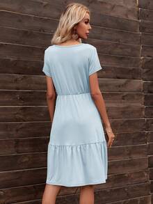 DEARCASE Chất rắn Xù Hoa Sen Đầm - Màu xanh nhạt - Xem 2