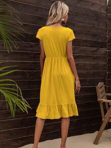 Solid Ruffle Hem Dress - Yellow - View 2
