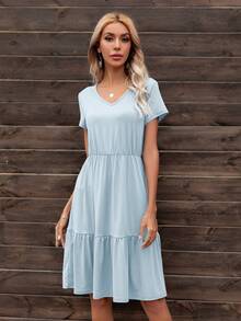 DEARCASE Chất rắn Xù Hoa Sen Đầm - Màu xanh nhạt - Xem 3