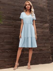 DEARCASE Chất rắn Xù Hoa Sen Đầm - Màu xanh nhạt - Xem 4