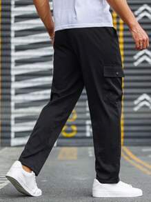 Manfinity Homme Men Flap Pocket Drawstring Waist Cargo Trousers - Black - View 6