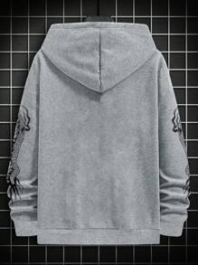 Manfinity LEGND Nam Lỏng lẻo phù hợp Rồng & Lá thư In Túi kangaroo Hoodie Với dây rút - Xám - Xem 2