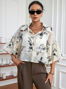 SHEIN Clasi In hoa Nút phía trước Áo sơ mi - Nhiều màu - Xem 3