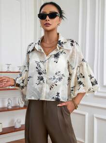 SHEIN Clasi In hoa Nút phía trước Áo sơ mi - Nhiều màu - Xem 4