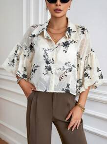 SHEIN Clasi In hoa Nút phía trước Áo sơ mi - Nhiều màu - Xem 5