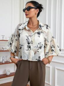 SHEIN Clasi In hoa Nút phía trước Áo sơ mi - Nhiều màu - Xem 6