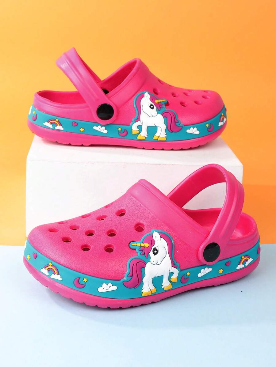 孩子們卡通恐龍圖案鏤空透氣運動鞋 - 玫紅色 - 查看 1