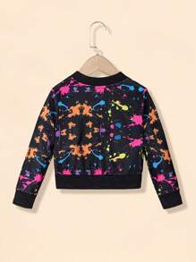 SHEIN Young Girl Splash Ink Print Bomber Jacket Without Tee - Black - View 2