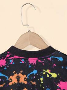 SHEIN Young Girl Splash Ink Print Bomber Jacket Without Tee - Black - View 3