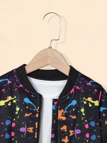SHEIN Young Girl Splash Ink Print Bomber Jacket Without Tee - Black - View 4
