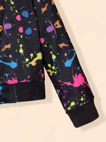 SHEIN Young Girl Splash Ink Print Bomber Jacket Without Tee - Black - View 5