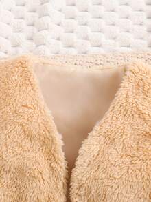 SHEIN 女小童開門襟絨毛夾克背心 - 杏色 - 查看 4